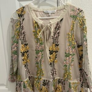 Cupcakes and Cashmere Embroidered Floral Sheer Top